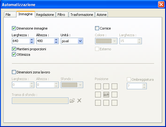 La scheda Immagine del comando Automatizzazione in Photofiltre