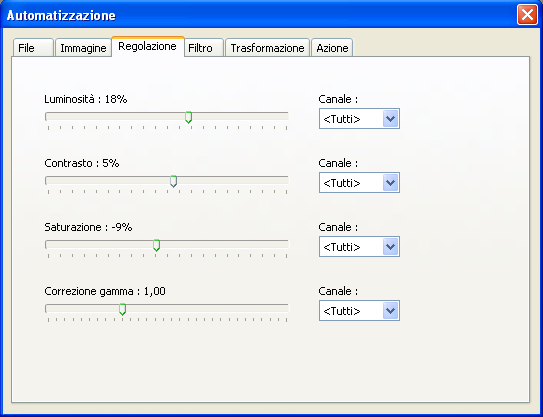 La scheda Regolazione del comando Automatizzazione in Photofiltre