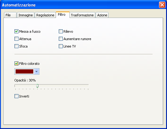 La scheda Filtro del comando Automatizzazione in Photofiltre