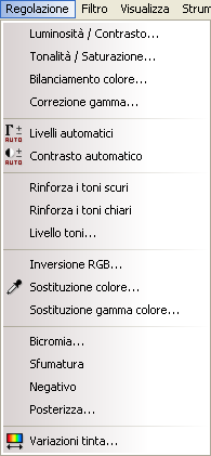 Il menu Regolazione in Photofiltre