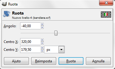 Il pannello di controllo dello strumento Rotazione in Gimp