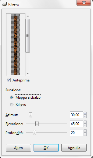 Il filtro Rilievo in Gimp