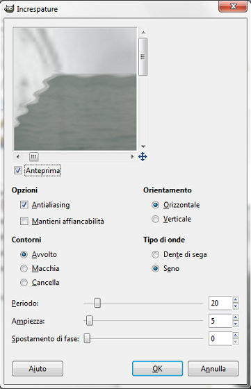 Il filtro Increspature in Gimp