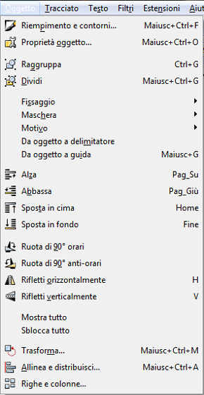 Il menu Oggetto in Inkscape