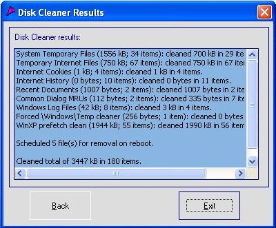 Il report della pulizia effettuata da Disk Cleaner