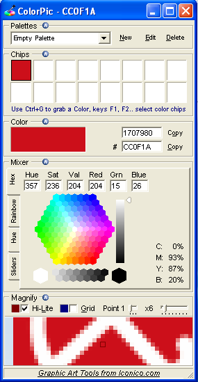 Il pannello di controllo di ColorPic