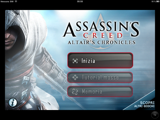 La schermata iniziale di Assassin's Creed
