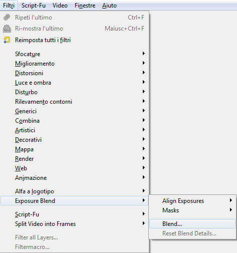Il filtro Exposure Blend in Gimp