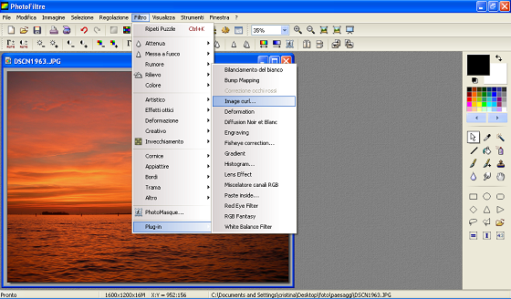 Il menu dei plug-in di Photofiltre