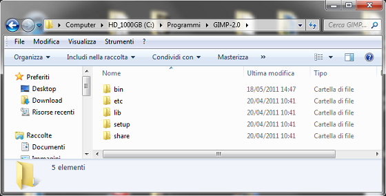 Le cartelle lib e share di Gimp
