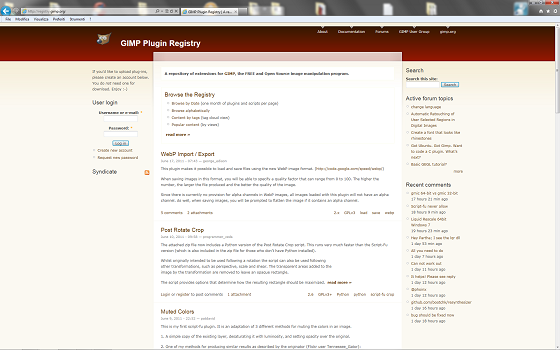 La sezione Plug-in registry del sito di Gimp