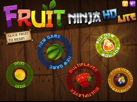 La schermata iniziale di Ninja Fruit
