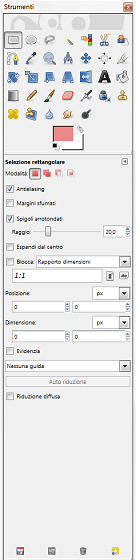 Impostiamo gli spigoli arrotondati nella selezione rettangolare  in Gimp