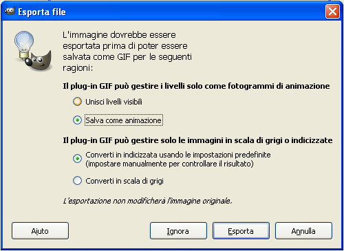 Salvare come animazione in Gimp