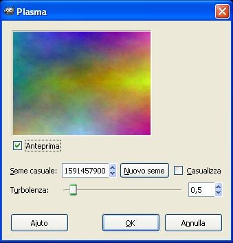 Il pannello di controllo del filtro per l'effetto multicolore in Gimp