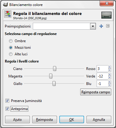 Il bilanciamento colore in Gimp