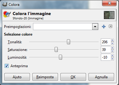 Il pannello Colora in Gimp