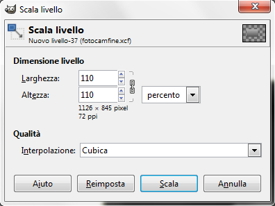 Il controllo per scalare i livelli in Gimp