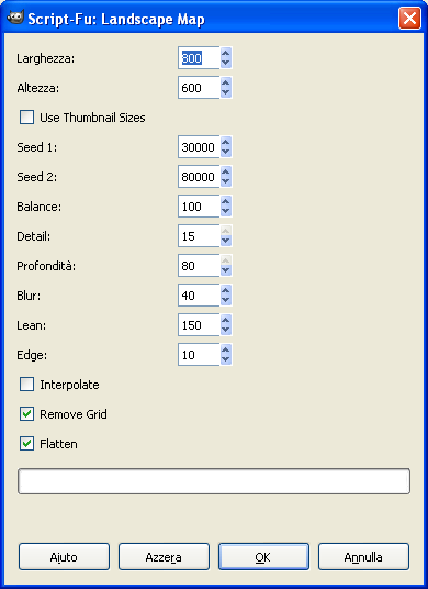 Il pannello di controllo del filtro Landscape Map in Gimp