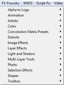 Il menu di FX Foundry in Gimp