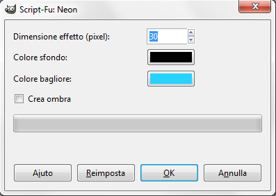 Il pannello di controllo del filtro Neon in Gimp