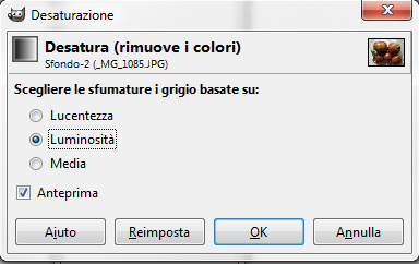 Il pannello di controllo della desaturazione in Gimp