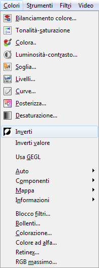 Il comando Inverti in Gimp