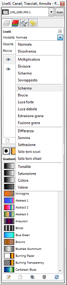 La modalità di visualizzazione dei livelli in GImp