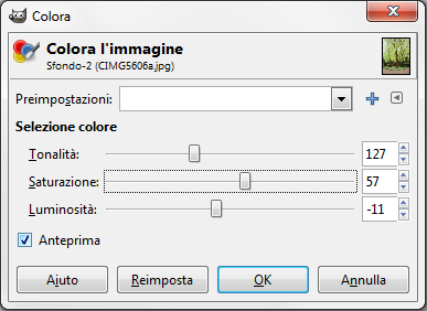 Il pannello Colora in Gimp