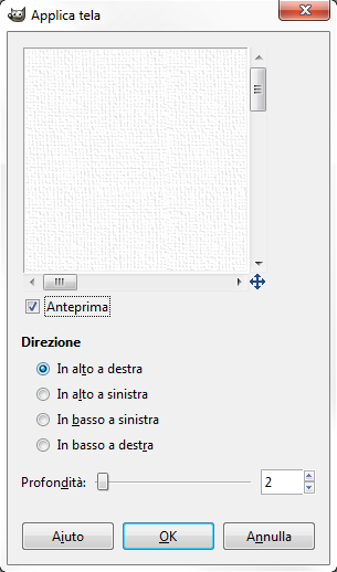 Il filtro Applica tela in Gimp