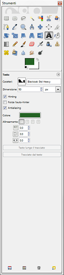 Impostiamo i parametri dello strumento Testo in Gimp