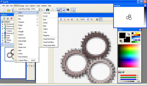 I filtri per la modifica dell'icona in IcoFX