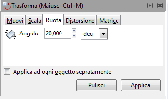 Il pannello per la rotazione in Inkscape.