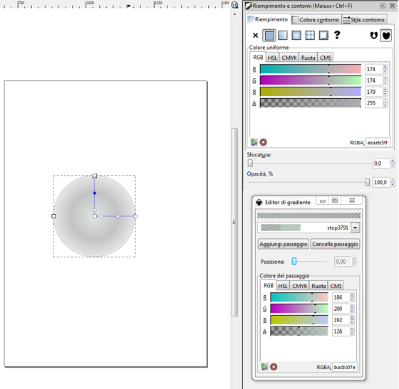 Il pannello per editare il gradiente in Inkscape