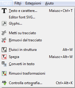 Il menu Testoi in Inkscape