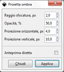 Il pannello per la creazione delle ombre in Inkscape