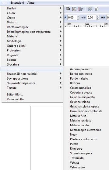 Il menu dei filtri Sfumature in Inkscape