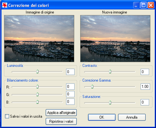 Il pannello per gli interventi su colore e contrasto di IrfanView