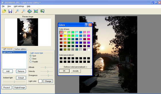 Definire il colore della luce in Light Artist