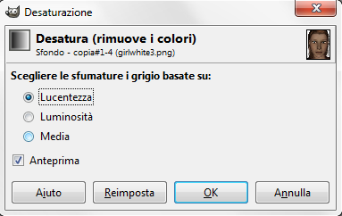 Il pannello di controllo della desaturazione in Gimp