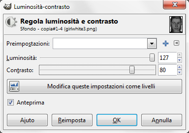 Il pannello di controllo Luminosità e Contrasto in Gimp