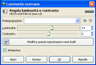 Il pannello di controllo di Luminosità e contrasto in Gimp