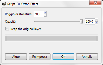 Il pannello di controllo dell'effetto Orton in Gimp
