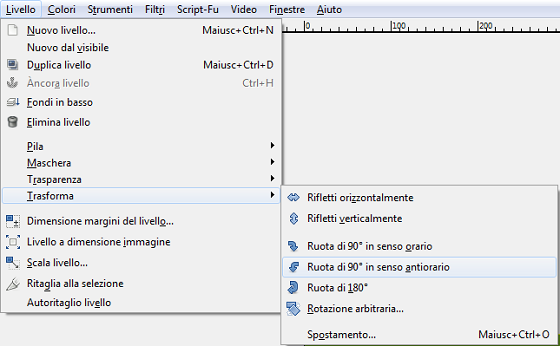 Il comando per la rotazione in Gimp