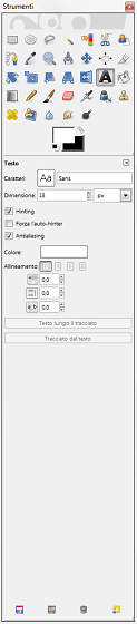 Il controllo dello strumento Testo in Gimp
