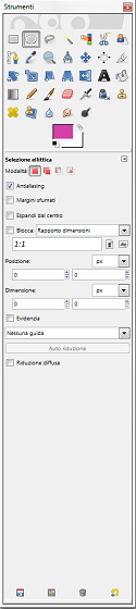 La selezione ovale con il riempimento rosa in Gimp
