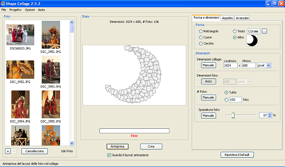 L'anteprima in Shape collage
