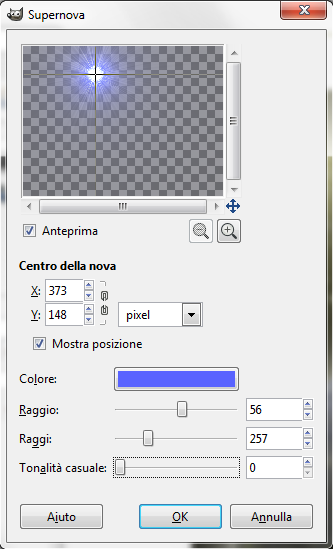 Il filtro Supernova in Gimp