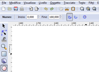 La barra contestuale dello strumento Crea cerchi in Inkscape