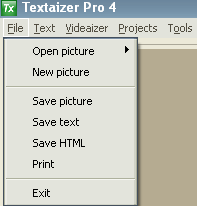 Il menu con i comandi per il salvataggio e la stampa in Textaizer